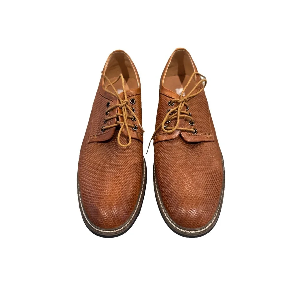 Joseph Abboud Daytona‎ Brown Textured Leather Oxford Size 12